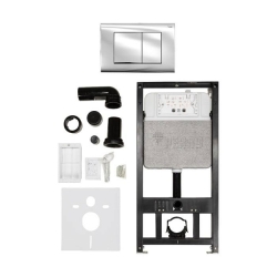 Комплект инсталляции РЕХАУ NOVAFLOW с панелью смыва NOVA QUAD 001 с прямоугольными клавишами, пластик, хром, глянцевый