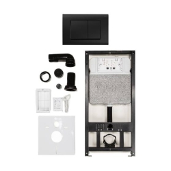 Комплект инсталляции РЕХАУ NOVAFLOW с панелью смыва NOVA QUAD 001 с прямоугольными клавишами, пластик, черный, матовый