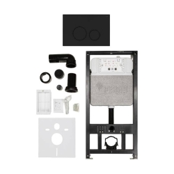 Комплект инсталляции РЕХАУ NOVAFLOW с панелью смыва NOVA ORB 001 с круглыми клавишами, пластик, черный, матовый