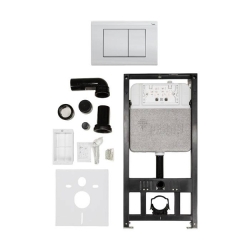 Комплект инсталляции РЕХАУ NOVAFLOW с панелью смыва NOVA QUAD 001 с прямоугольными клавишами, пластик, белый, глянцевый