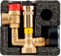 Группа безопасности котла KSG mini с изоляцией GW  G1 аварийный клапан на планке 3 бар 12 х 34 маномерт 0 - 4 бар. AFRISO 