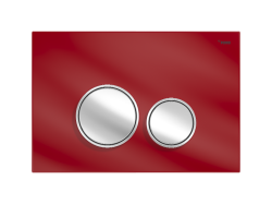 Панель смыва РЕХАУ NOVA ORB GLASS с круглыми клавишами, закаленное стекло, красный, клавиши и их контур хром, глянцевый