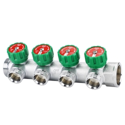 Коллектор регулирующий Varmega, 1", на 4 выхода 3/4"ЕК, хромированный