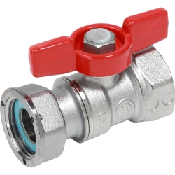 Кран шаровой 1/2"х1/2", В-В с накидной гайкой хромированный с красной рукояткой бабочка